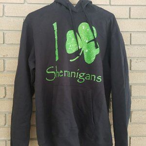 Black "I Love Shenanigans" Irish Clover Hoodie Size: Large